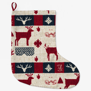 noordse kerstpatchwork Gebreide rendieren (2) Grote Kerstsok