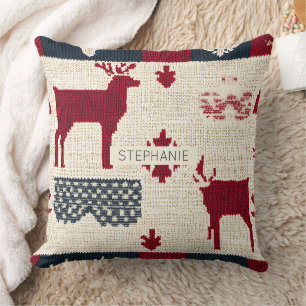 noordse kerstpatchwork   Gebreide rendieren (2) Kussen