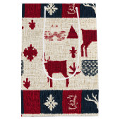 noordse kerstpatchwork | Gebreide rendieren (2) Medium Cadeauzakje (Achterkant)