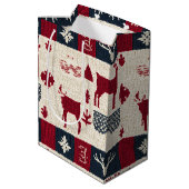 noordse kerstpatchwork | Gebreide rendieren (2) Medium Cadeauzakje (Achterkant Gekanteld)