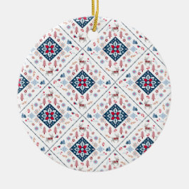 Noordse kerstpatronen, sneeuwvlokken en rendieren keramisch ornament