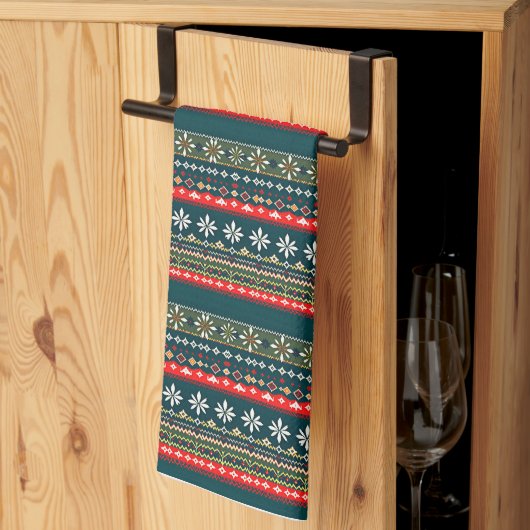 Noordse kerstpatroon theedoek (Derde Gevouwen)