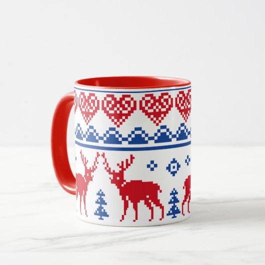 Noordse kerstrendierpatroonpatronen mok (Voorkant links)