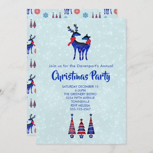 Noordse kerstrenrendierpartij kaart (Voorkant / Achterkant)