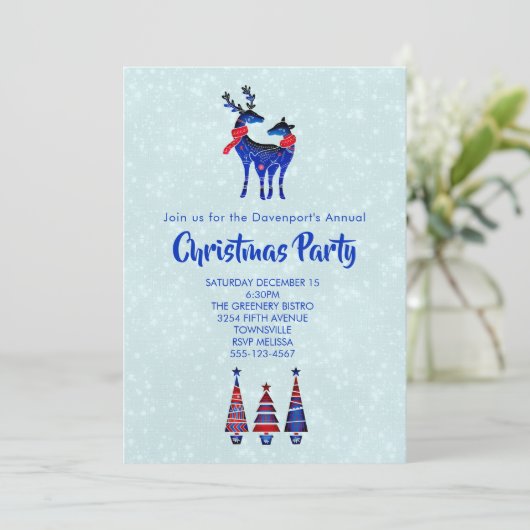 Noordse kerstrenrendierpartij kaart (Staand voorkant)