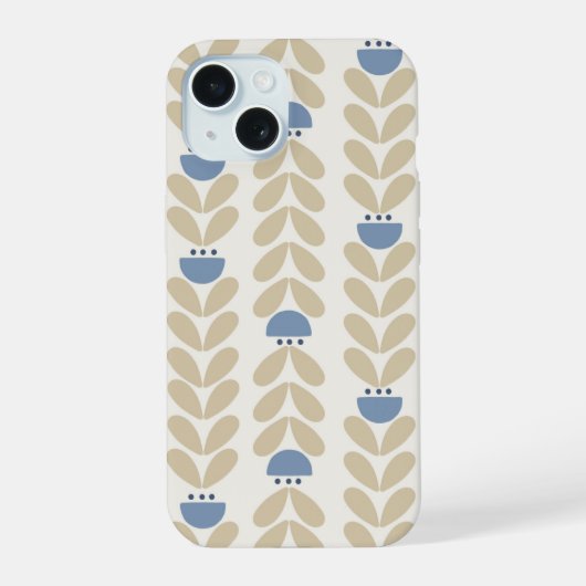 Noordse laurier bloemstreeppatroon iPhone 15 case (Achterkant)