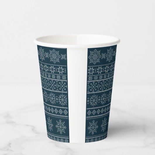 Noordse lelijke trui met blauwe xmas sneeuw papieren bekers (Links)