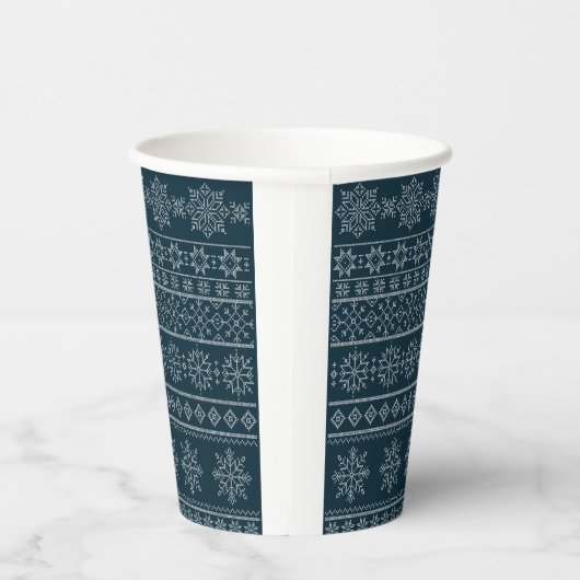 Noordse lelijke trui met blauwe xmas sneeuw papieren bekers (Rechts)