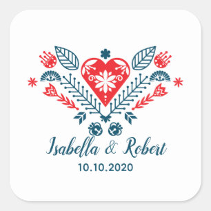 Noordse liefde in rood en blauw Weddenschap Vierkante Sticker
