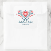 Noordse liefde in rood en blauw | Weddenschap Vierkante Sticker (Tas)