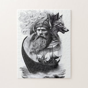 noordse mythologie Odin Fenriswolf en Vikingschip Legpuzzel