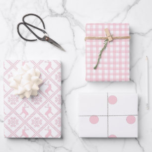 Noordse polka stippen geruite baby roze kerst inpakpapier vel