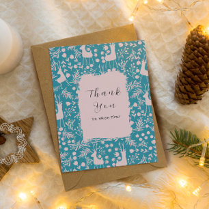 Noordse Rendier Bloemen Blush op Teal Kerst Bedankkaart