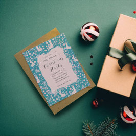 Noordse Rendier Bloemen | Blush op Teal Kerst  Kaart