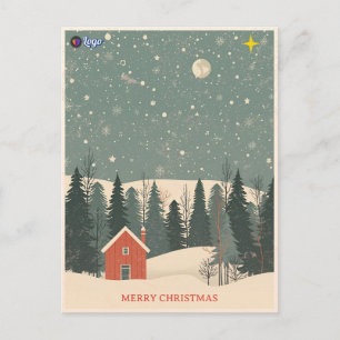 Noordse rode cottage bos sneeuw Kerstmis Feestdagenkaart