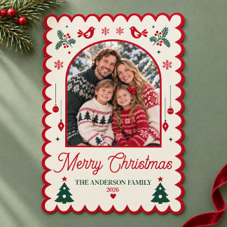 Noordse Rode Folk Art Familie Foto Kerstkaart