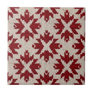 Noordse Rood en Wit Breipatroon – Klassieke Winter Tegeltje