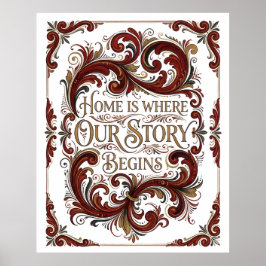 Noordse Rosemaling Poster, Thuis is waar ons verha Poster