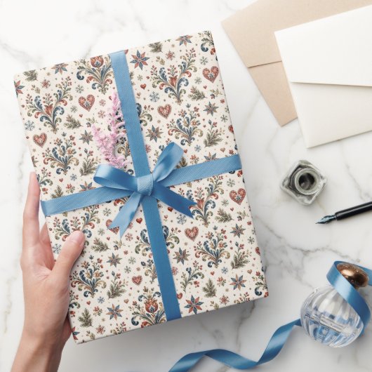 Noordse Rosemaling Volkskunst Cadeaupapier (Geschenken)