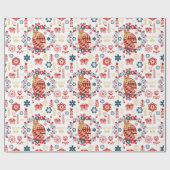 Noordse Scandi Folk Art Woodland Red Fox Flowers Cadeaupapier (Vlak)