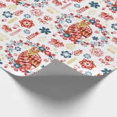 Noordse Scandi Folk Art Woodland Red Fox Flowers Cadeaupapier (Hoek)