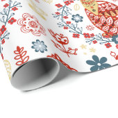 Noordse Scandi Folk Art Woodland Red Fox Flowers Cadeaupapier (Rol Hoek)