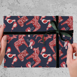Noordse Scandi Patroon Folk Dala Paard Kerstmis Cadeaupapier