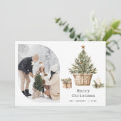 Noordse Scandinavische Boho Kerstboom Foto Feestdagenkaart (Staand voorkant)