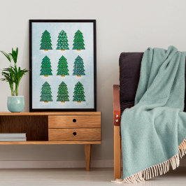 Noordse Scandinavische Geometrische Kerstbomen Poster