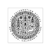 Noordse Scandinavische kerstbomen en rendieradres Rubberstempel (Afrduk)