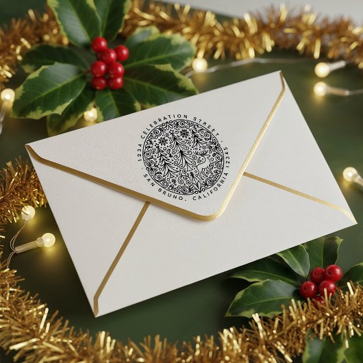 Noordse Scandinavische kerstbomen en rendieradres Zelfinktende Stempel