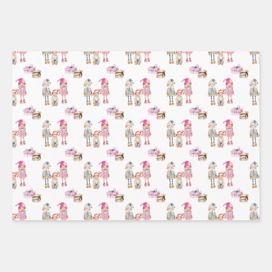 Noordse Scandinavische Rag Dolls Kerstmis Inpakpapier Vel (Voorkant)