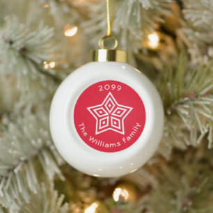 Noordse Scandinavische witte ster met rode ster Keramische Bal Ornament