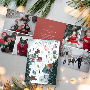 Noordse skihut schaatsen Kerst Familie Foto Drieluik Uitnodiging
