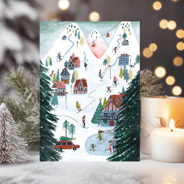 Noordse skihut schaatsen met Kerst Feestdagen Kaart