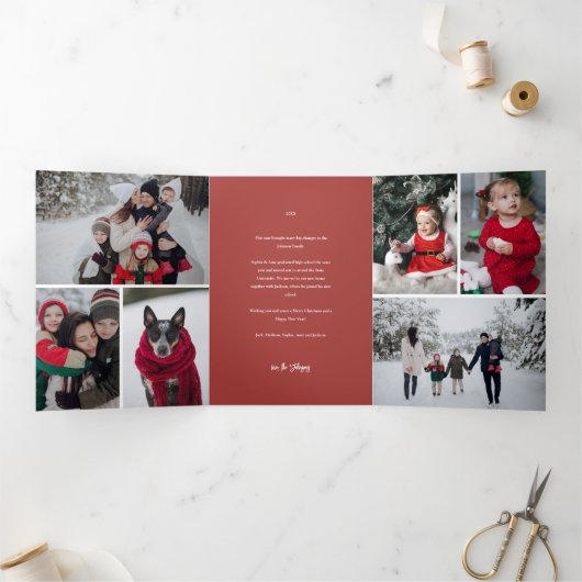 Noordse skiloges schaatsen Kerst Familie Foto Drieluik Uitnodiging (Binnen)