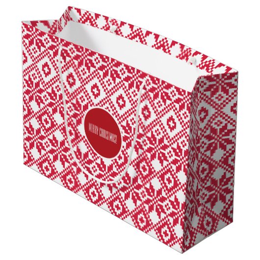 Noordse Sneeuwvlok Patroon Aangepaste Naam Kerstmi Large Cadeautasje (Achterkant Gekanteld)