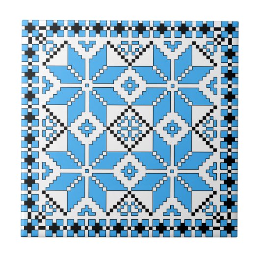 Noordse Star Tile (blauw en zwart) Tegeltje (Voorkant)