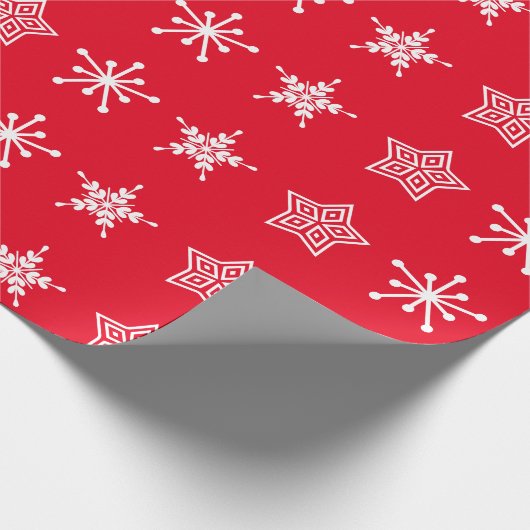 Noordse stijl folkore witte en rode kerststerren cadeaupapier (Hoek)