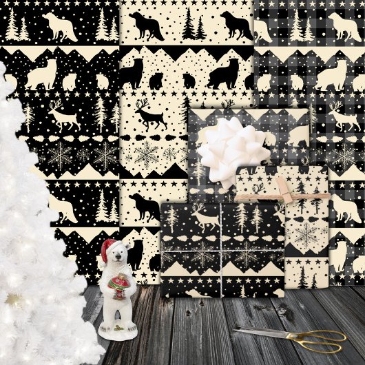 Noordse Sweater Beige Black Pset Winter Animals Inpakpapier Vel