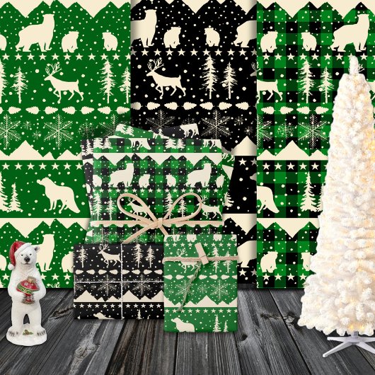 Noordse Sweater Beige Green Play Winter Animals Inpakpapier Vel