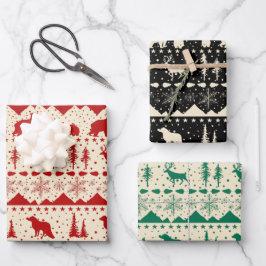 Noordse Sweater Beige Green Red Winter Animals Inpakpapier Vel