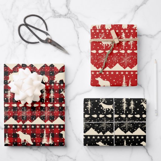 Noordse Sweater Beige Red Pset Winter Animals Inpakpapier Vel (Voorkant)