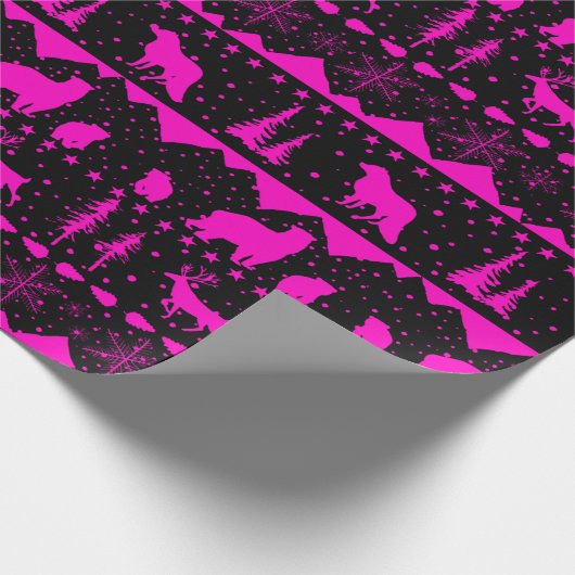 Noordse Sweater Black & Roze Fuchsia Winter Animal Cadeaupapier (Hoek)