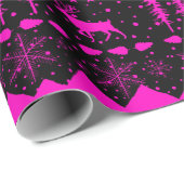 Noordse Sweater Black & Roze Fuchsia Winter Animal Cadeaupapier (Rol Hoek)