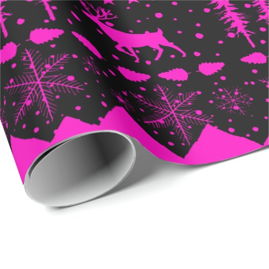 Noordse Sweater Black & Roze Fuchsia Winter Animal Cadeaupapier (Rol Hoek)