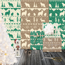 Noordse Sweater Green Beige Kraft Winter Animals Inpakpapier Vel