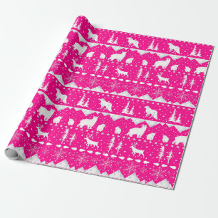 Noordse Sweater Hot Pink & White Winter Animals Cadeaupapier