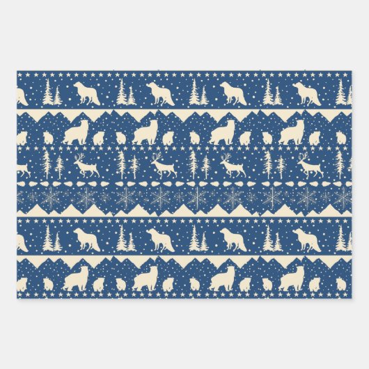 Noordse Sweater Navy Blue Beige Winter Animals Inpakpapier Vel (Voorkant 3)