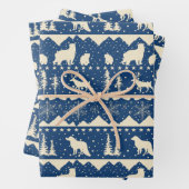 Noordse Sweater Navy Blue Beige Winter Animals Inpakpapier Vel (In situ)